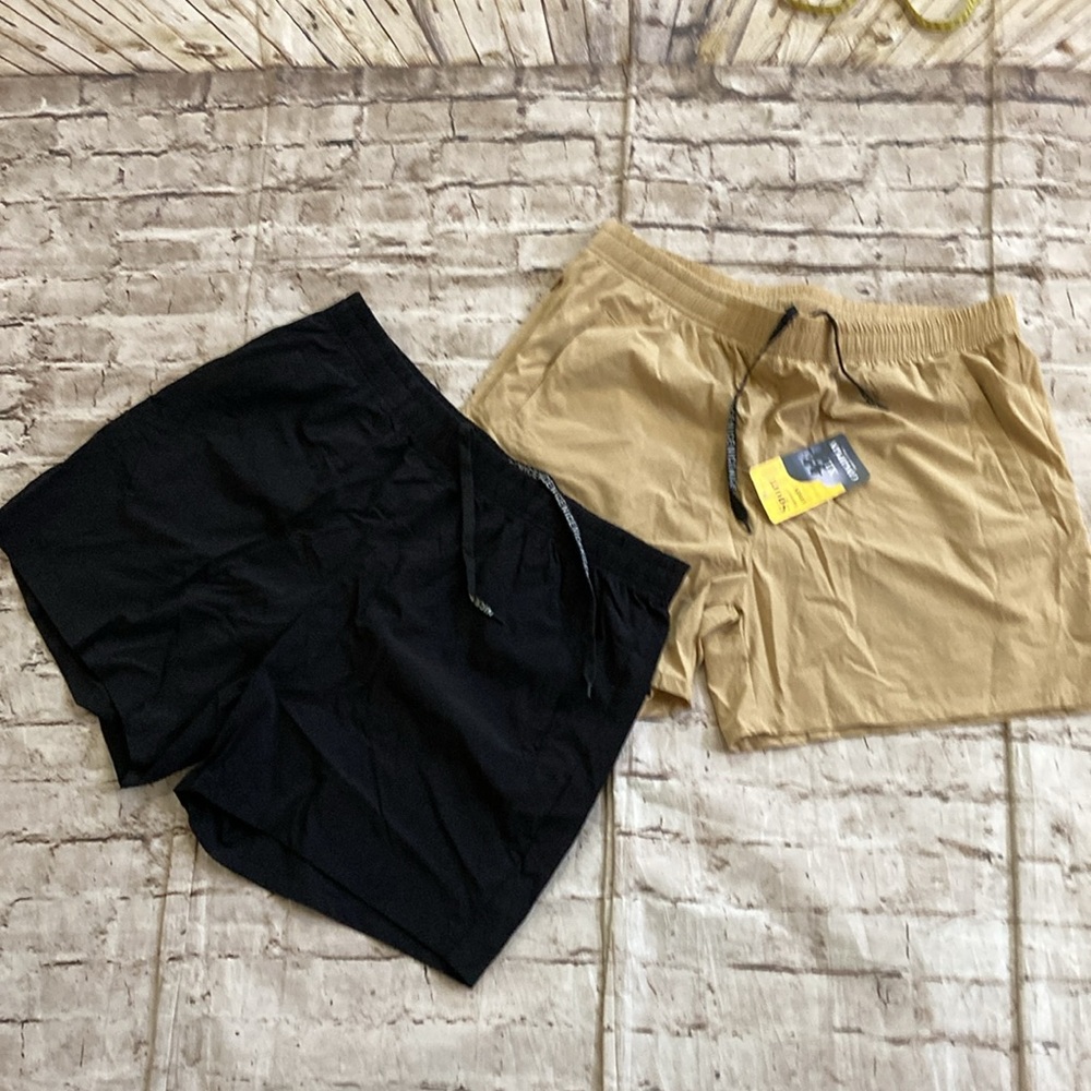 NWT CANGHPGIN Men's pack of two sports shorts, Tan& black Shorts ,XL & S
